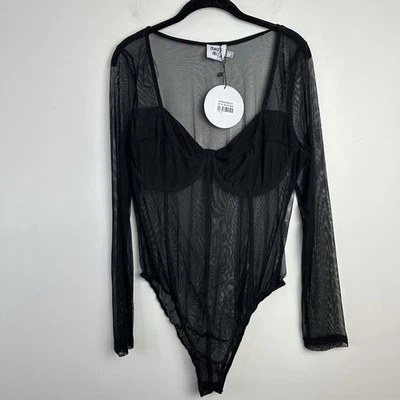 Body Princess Polly Leonie Negro Mujer Plus 16 Malla Transparente Babydoll Y2K Nuevo con Etiquetas Foto 1 de 4