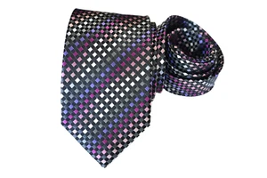 HAINES & BONNER MEN'S TIE GRAY, PURPLE/PLAIDS & CHECKS WIDTH: 3.3/8" LENGTH: 59" - Picture 1 of 4