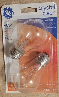 GE 40 Watt 2 Pack Crystal Clear Ceiling Fan  Bulbs Vibration Resident A15 - Image 1 of 4
