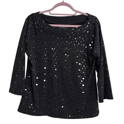 Blusa negra manga 3/4 lentejuelas navideñas talla M QVC NUEVA NUEVA CON ETIQUETAS Dialogue para mujer Foto 1 de 4