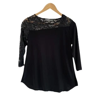 Sympli Damen Größe 4 Canadian – US XS schwarz Spitze Akzent A-Linie Swing Top - Bild 1 von 5