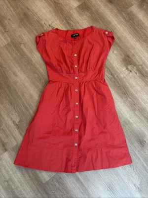 Chetta B Red Button Front Fit & Flare Dress Size 6 Missing Top Button Has Snap - Image 1 of 4