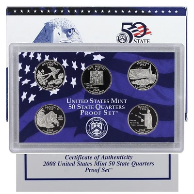 2008 S Proof State Quarter Set Gem DCam Original Box & COA 5 Coins CN-Clad - Image 1 of 4