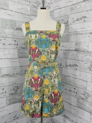 Loft Tropical Palms 腰带口袋棉质连身裤女式娇小 6 码 — 第 1/4 张图片