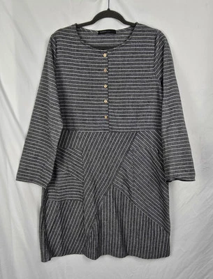 Vestido Midi Celmia Collection Listrado Assimétrico Minimalista Lagenlook tamanho G - Imagem 1 de 4