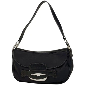 TOD'S Shoulder bag nylon leather logo plate black ladies silver metal fittings - Picture 1 of 24