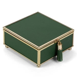 NEW Flair Decor Tassel Jewellery Box Green & Gold 13x6cm - Picture 1 of 5