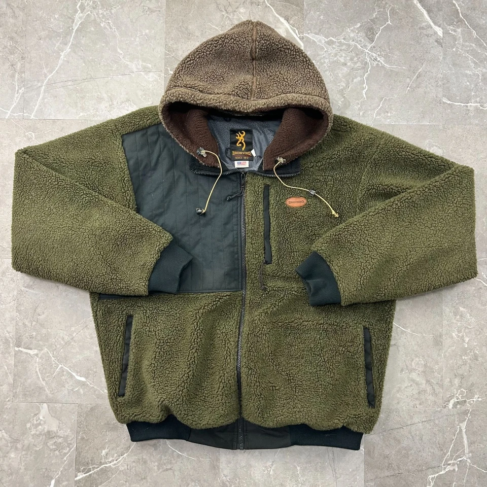 复古 Browning Berber 抓绒狩猎夹克男式 XL Gore Windstopper 美国制造 — 第 1/4 张图片