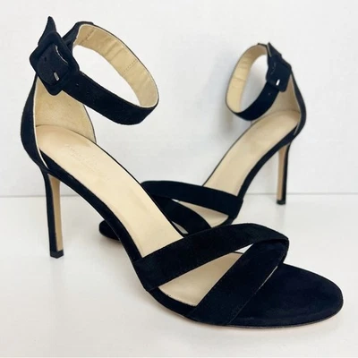 BANANA REPUBLIC Mujer Talla 9.5 Negro Terrazo Gamuza Tacón Alto Sandalia Correa al Tobillo Foto 1 de 4