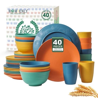40-Piece Premium Wheat Straw Dinnerware Sets, Service for 8, Unbreakable Plat... - Image 1 of 4