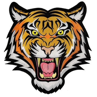 Tiger Patch Large Embroidered Iron-On Applique Roaring Bengal Striped Souvenir - Image 1 of 3
