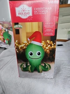 Inflables Soplados por Aire 3.4 Pies Navidad Pulpo Santa Sombrero Decoración Tiempo de Vacaciones - Imagen 1 de 4