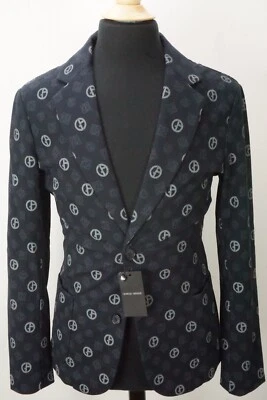 Casaco esportivo Giorgio Armani etiqueta preta azul LOGOTIPO mistura de algodão tamanho 48 NOVO - Imagem 1 de 4