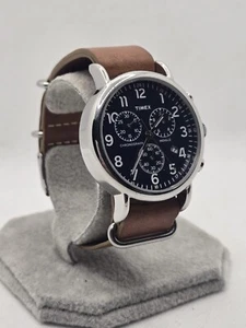 Timex TWC063500 Weekender Chronograph Watch–Dark blue Dial/Tan Leather Strap - Picture 1 of 8