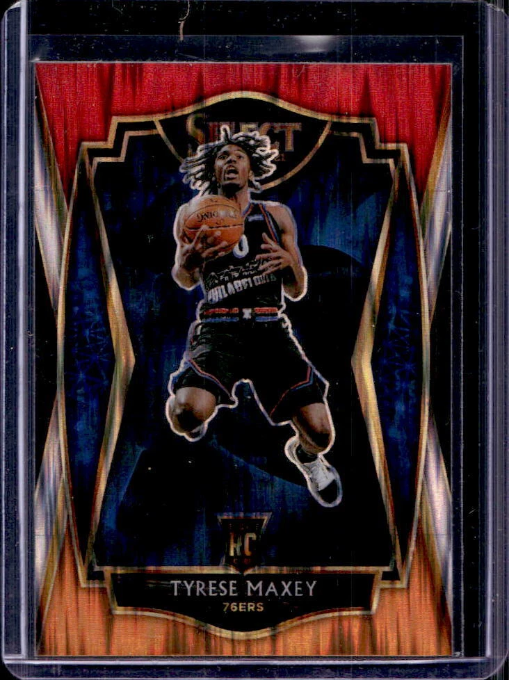 2020-21 Select Tyrese Maxey Premier Level Red White Orange Flash Prizm RC #174