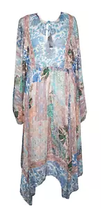Nuovo Abito ANTHROPOLOGIE M Stampa Mista Asimmetrica Prateria Metallica Boho Nappa - Foto 1 di 5
