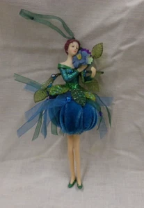 Beautiful 7" Tall Thin Hanging Fairy Christmas Tree Ornament Blue & Green Dress - Picture 1 of 7