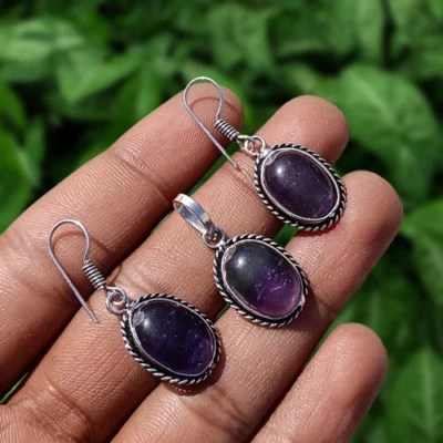 Increíble juego de pendientes colgantes de 1 pieza de piedras preciosas de amatista enchapados en plata 925 joyas Wow Foto 1 de 4