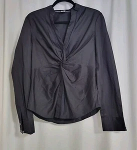 Diane Von Furstenberg Blouse Size 10 Knot Front Black Blue Details Open Front - Picture 1 of 7