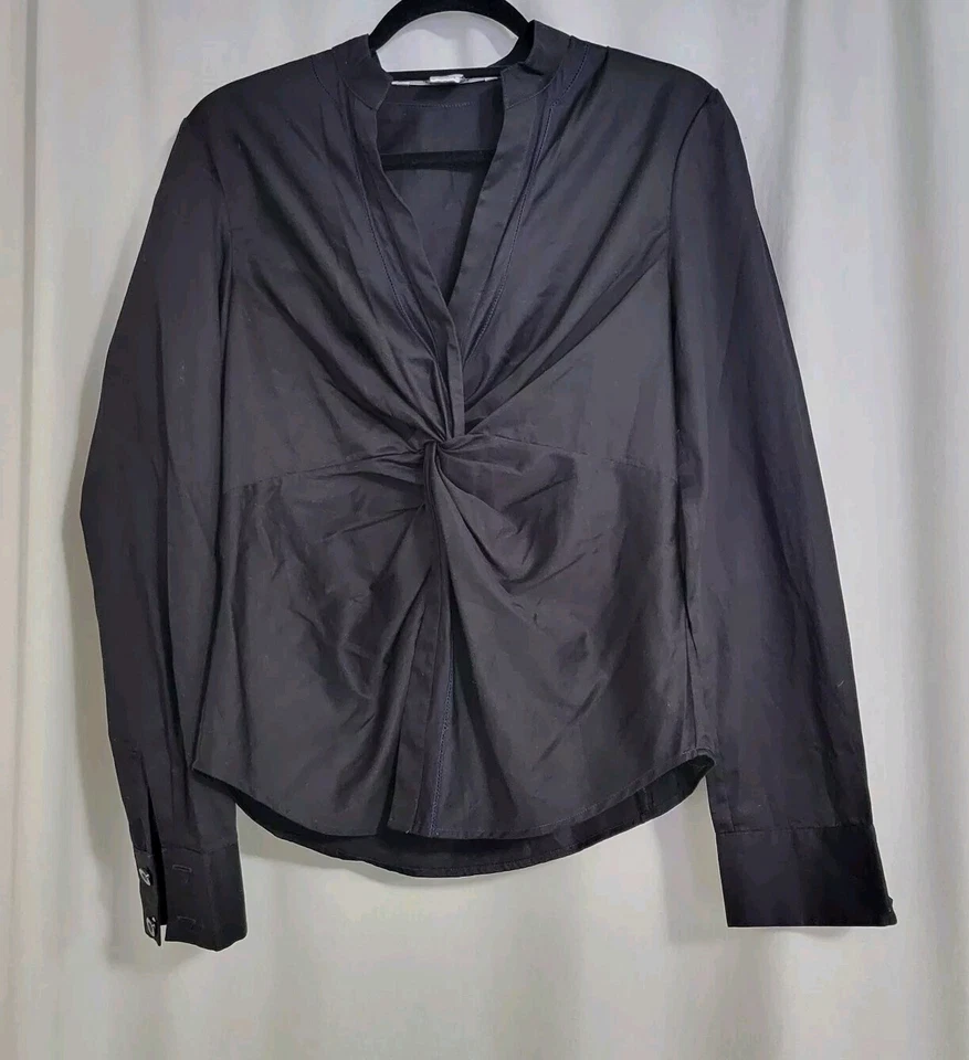 Blusa Diane Von Furstenberg Talla 10 Nudo Frontal Negro Azul Detalles Frente Abierto Foto 1 de 4