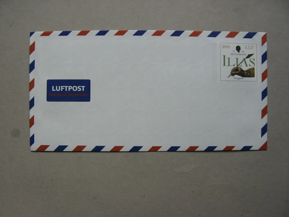 ГЕРМАНИЯ BRD, бланко предварительно штамп авиапочта обложка 2001, новом, J.H. Voss поэт - Изображение 1 из 1