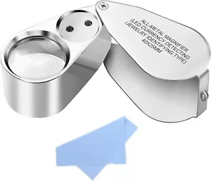 40X Magnifying Loupe Jewelry Eye Glass Magnifier LED Light Jewelers Loop Pocket - Picture 1 of 10