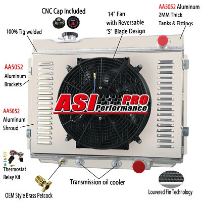 Relé de ventilador de cubierta de radiador de 4 filas para Ford Galaxie 1964-1966 1965 bloque pequeño 4,3 L Foto 1 de 4