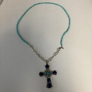 Nicky Butler NB Sterling Turquoise Blue Gems Cross Pendant & 925 NB 26” Necklace - Picture 1 of 8