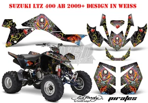 KIT GRÁFICO DE DECORACIÓN DE CARRERAS AMR ATV SUZUKI LTZ 400 Y KFX 400 ED-HARDY PIRATAS B - Imagen 1 de 5