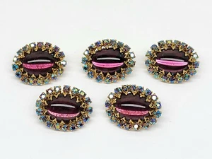 VINTAGE LILA GRIPOIX CABOCHON AB KRISTALL KNÖPFE 5ER SET - Bild 1 von 8