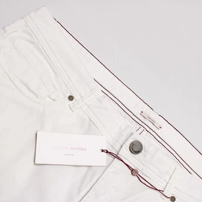 Luciano Barbera NWT 5 Pocket Jean Cut Pants Size 54 (US 38) in White 100% Cotton Foto 1 de 4