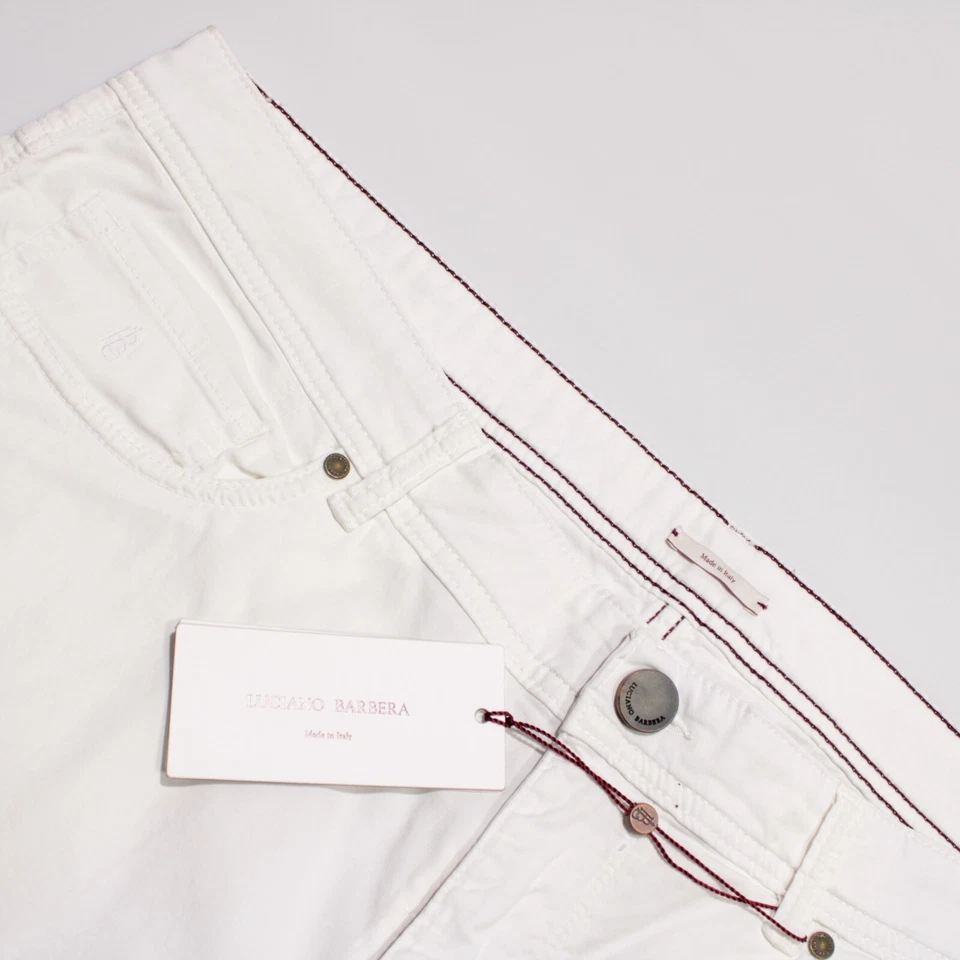 Pantalones Luciano Barbera NUEVOS CON ETIQUETAS 5 Bolsillos Corte Jean Talla 54 (US 38) en Blanco 100% Algodón Foto 1 de 4