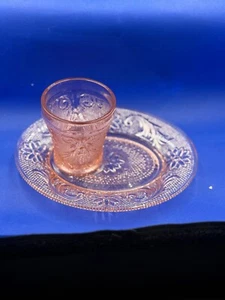 Plato de aperitivo o postre Indiana Glass Peach Tiara - 8 piezas - 4 vasos y platos - Imagen 1 de 9