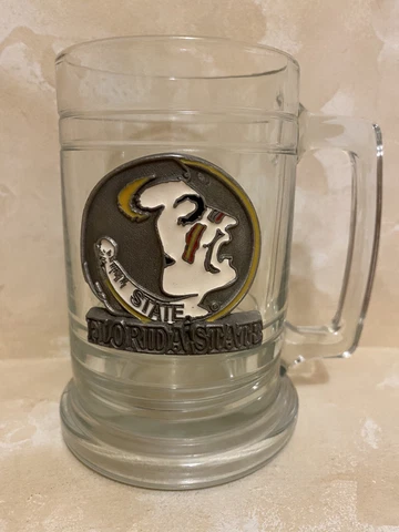 Florida State Seminoles Vintage Glass Beer Mug w/Metal Logo Excellent Condition Cover