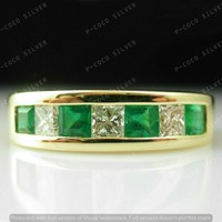 1.40 Ct Princess Cut Green Emerald Wedding Mens Ring In 14K Yellow Gold Over 1.40 Ct Princess Cut Green Emerald Wedding Mens Ring In 14K Yellow Gold Over