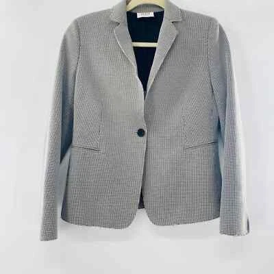 Chaqueta Blazer Akris Punto Tejida Pata de Gallo Patrón Sencillo Pecho Talla 10 Foto 1 de 4