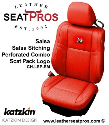 Leather Seat Covers for 2015-21 Dodge CHALLENGER Salsa Red Scat Pack Logo Perfed - Image 1 of 4