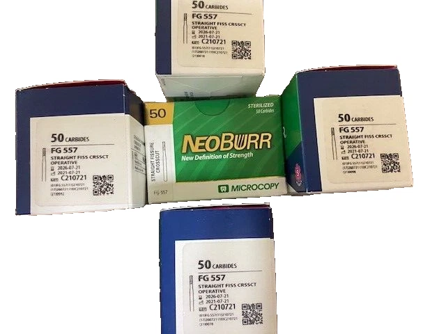 Microcopia NeoBurr FG 557 fisura recta corte transversal carburo 50/PK medio oeste, kerr Foto 1 de 1