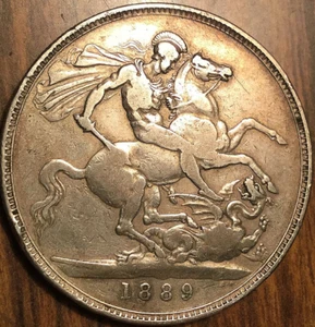 1889 UK GB GREAT BRITAIN SILVER CROWN COIN - Picture 1 of 2