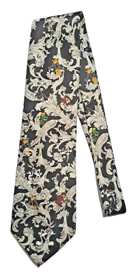 Looney Tunes Tie Paisley Print Bugs Bunny Daffy Taz Marvin Polyester 58" VTG EUC - Image 1 of 4