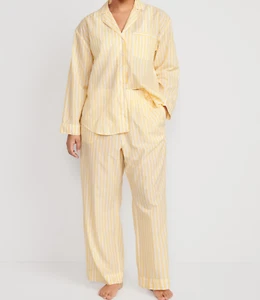 Old Navy Lemon Yellow & White Stripped Pajama Set Top & Pants Size Large Petite - Picture 1 of 12
