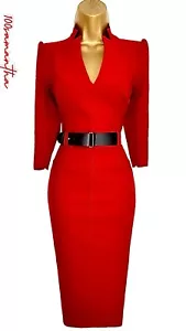 Karen Millen Size UK 12 ORIGINAL FOREVER LEATHER BELTED PENCIL DRESS RED £245 - Picture 1 of 12