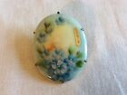 Antique Victorian Hand Painted Floral Porcelain Pin Brooch
