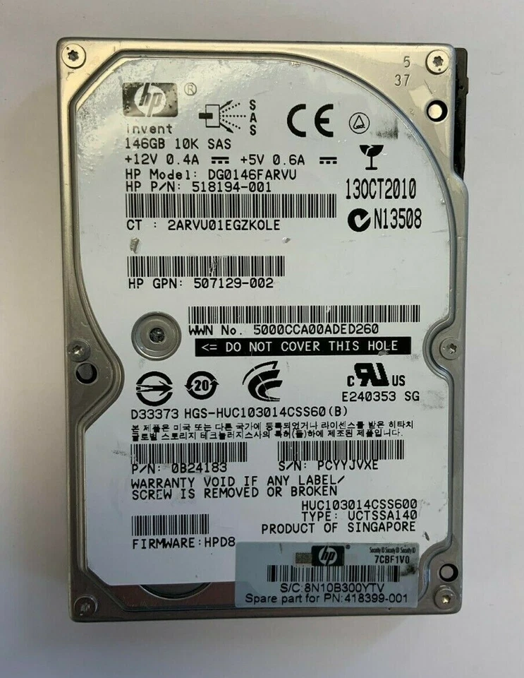 HP 518194-001 146GB 10K 6G 2.5 SAS DP HDD - Image 1 of 1