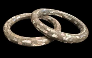 JUEGO DE DOS pulseras brazalete madre peal de mosaico vintage - Imagen 1 de 5