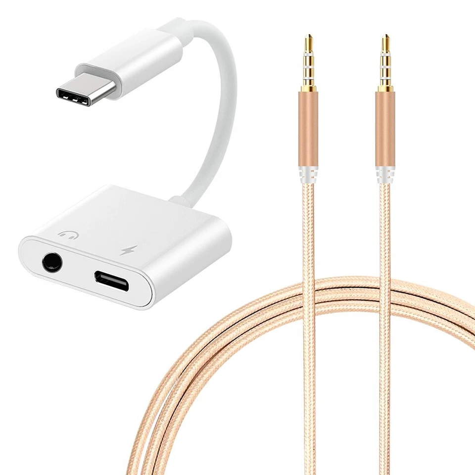 Type C to 3.5mm Audio Aux Cable & 3.5mm Male to Cable For Huawei P30 Pro Phones - Image 1 of 1