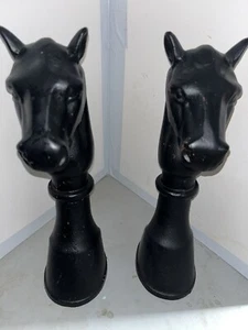 2 Antique 17"X9”X5” Cast Iron Horse Heads Black Hitching Fence Post Topper 82Lbs - Picture 1 of 9