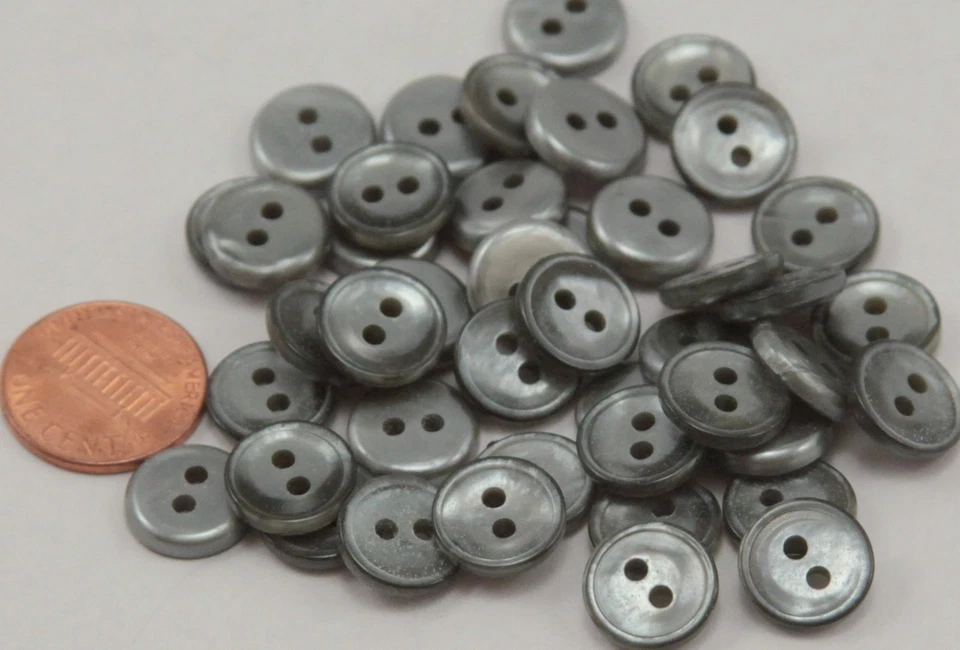 24 Small Silver Grey Pearlized Plastic 2-hole Buttons Just Over 7/16" 12mm  6679 - Image 1 of 1