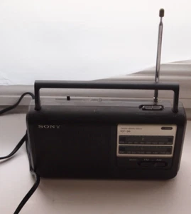 SONY ICF-38 PORTABLE AM FM 2 BAND RADIO ANTENNA W/ POWER CABLE *TESTED WORKS* - Picture 1 of 3