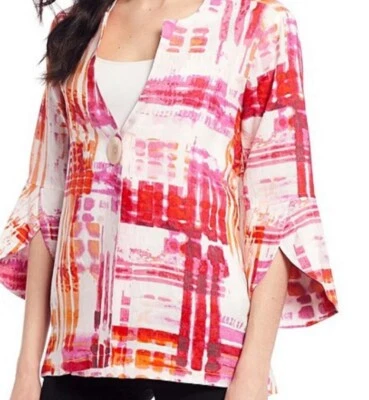 ALI MILES Abstract One Button 100% Linen Blazer - Image 1 of 4